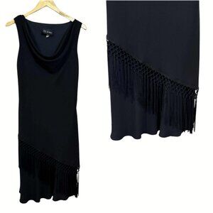 S.L. Fashion Black Fringe Cocktail Dress 12 Holiday Party LBD 90s Vintage Glam